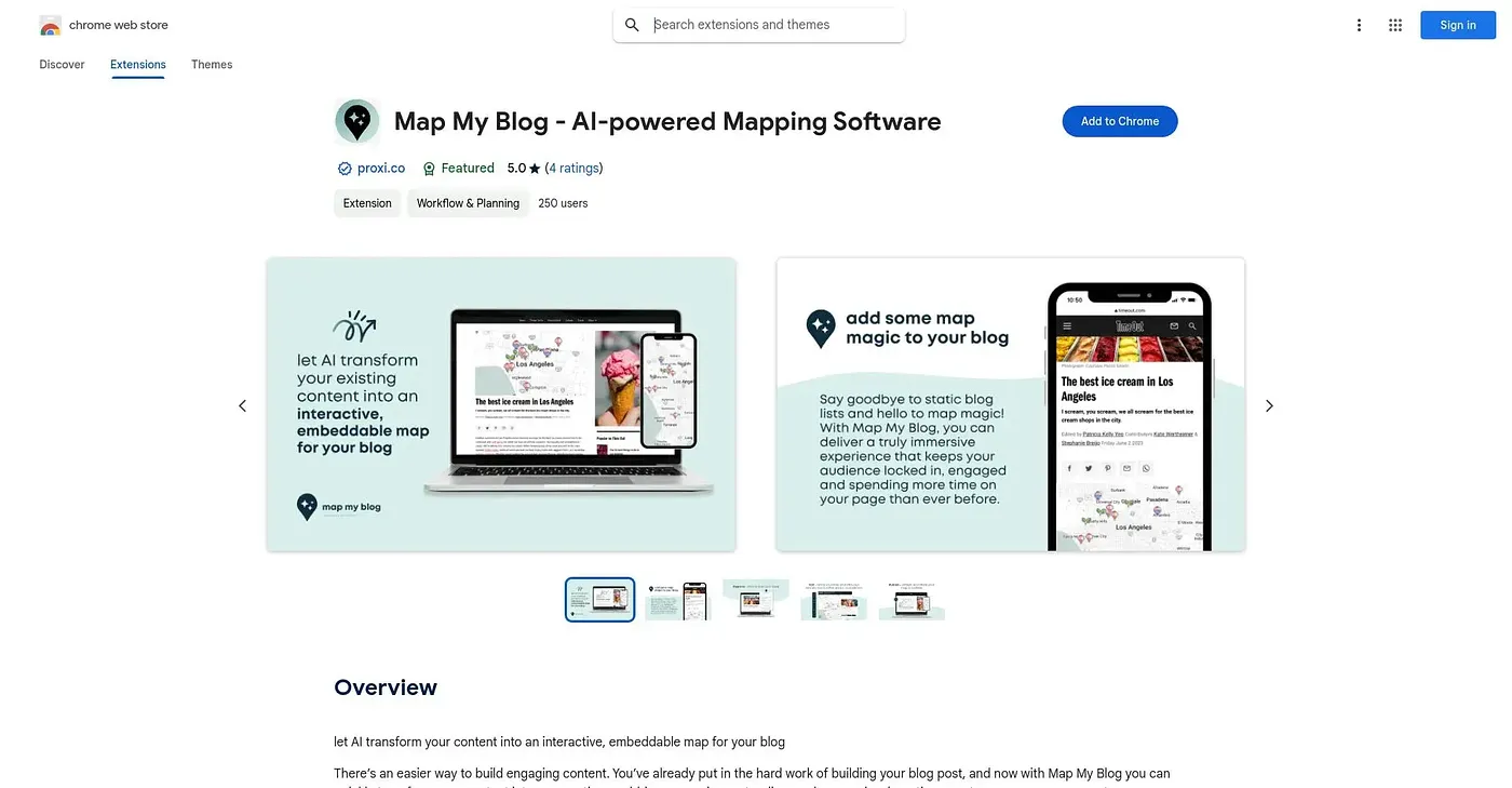 Screenshot of Map My Blog AI Powered Map Chrome Extension