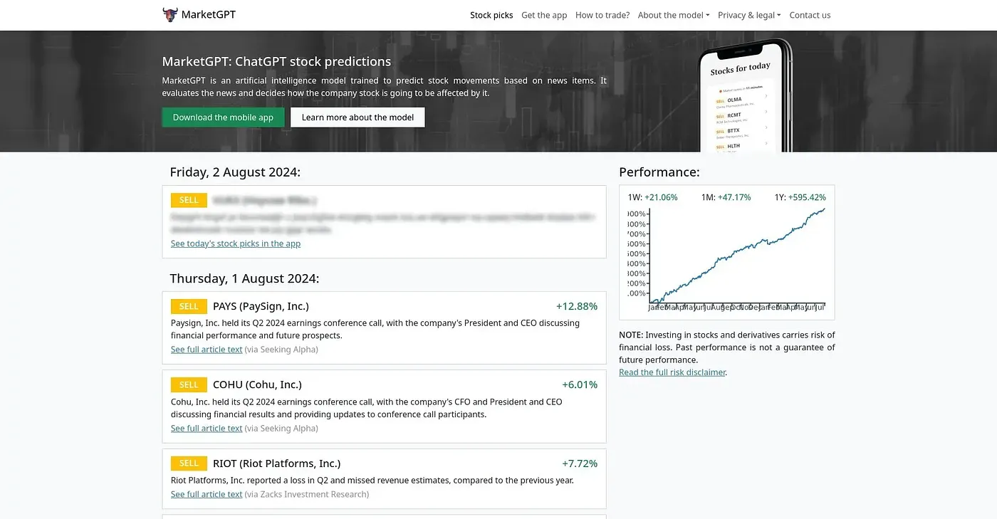 Screenshot of Market GPT