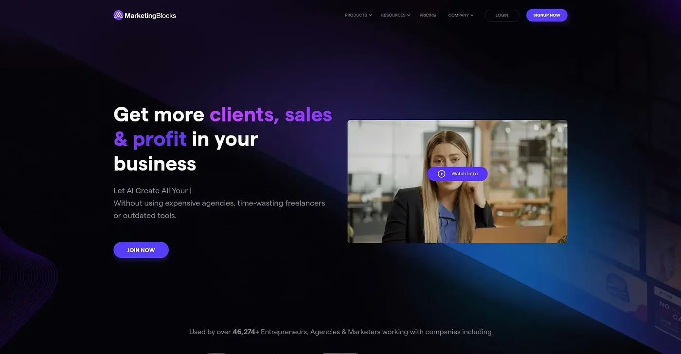 Screenshot of Marketing Blocks AI