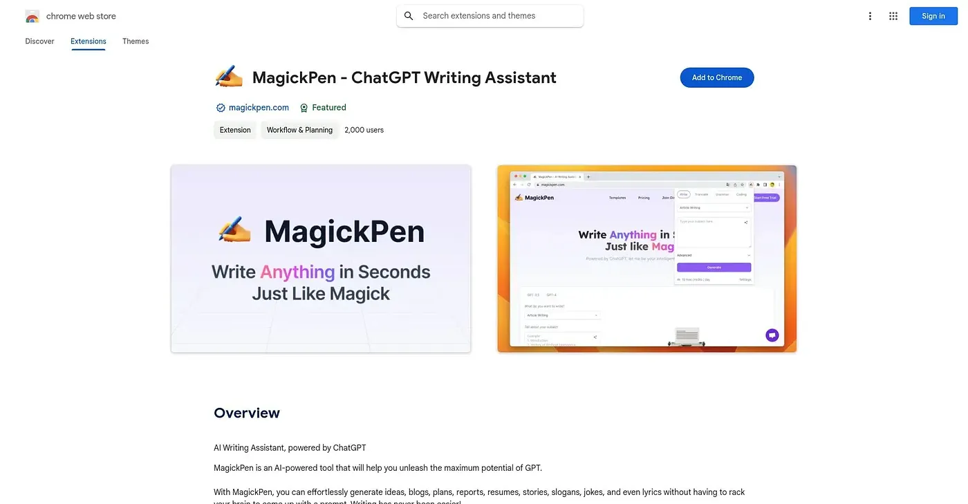 Screenshot of MagickPen ChatGPT Writing
