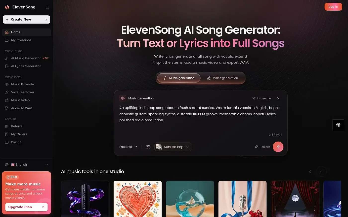Screenshot of ElevenSong