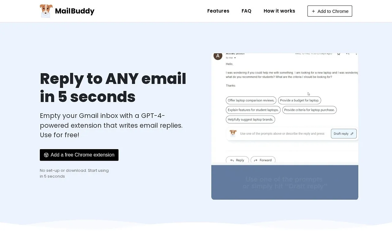 Screenshot of Mail Buddy AI