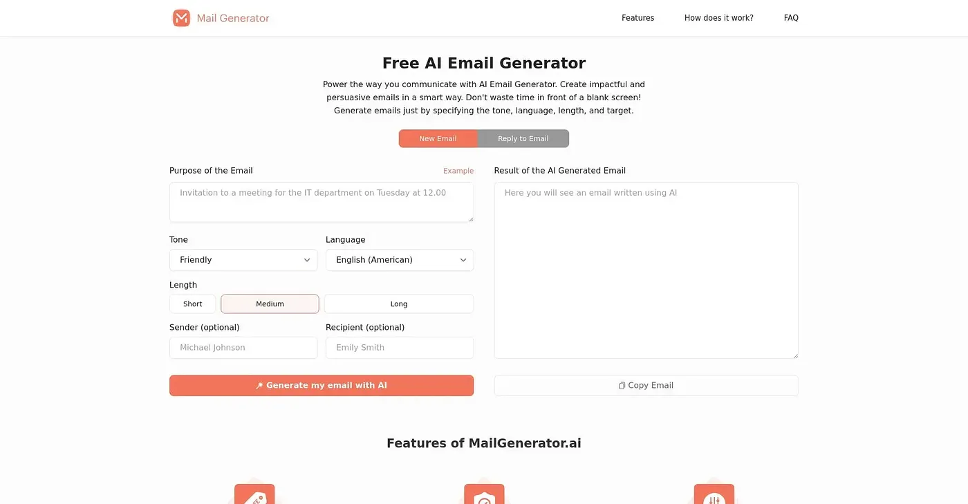Screenshot of Mail Generator AI