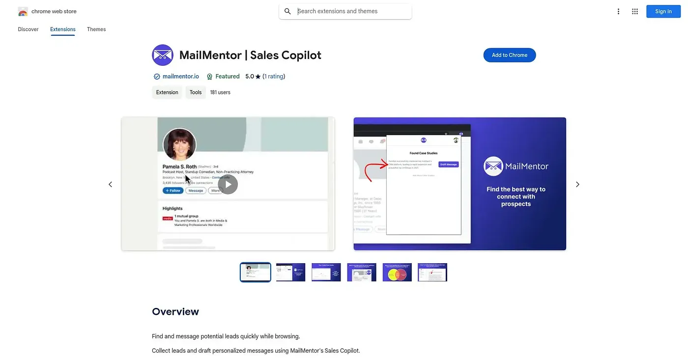 Screenshot of MailMentor Sales Copilot Chrome Extension