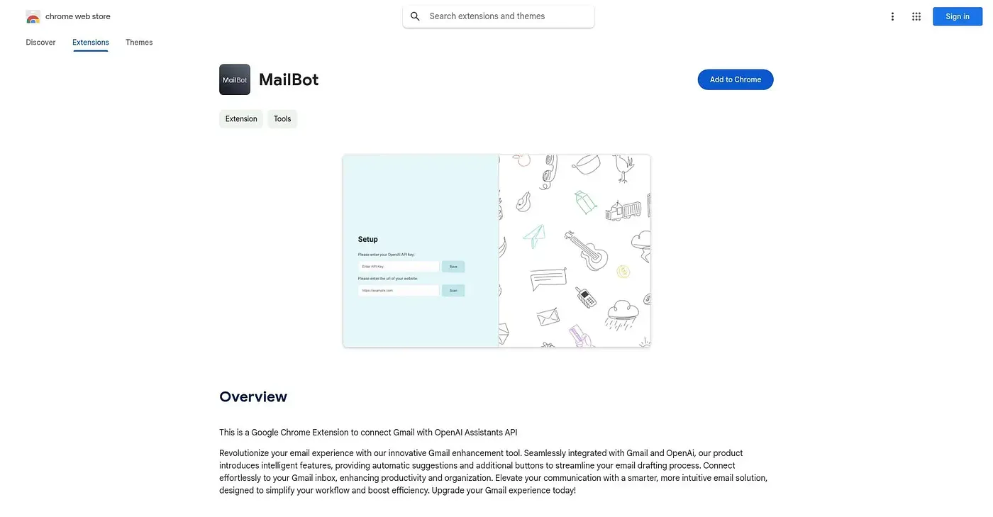 Screenshot of Mailbot Chrome Extension