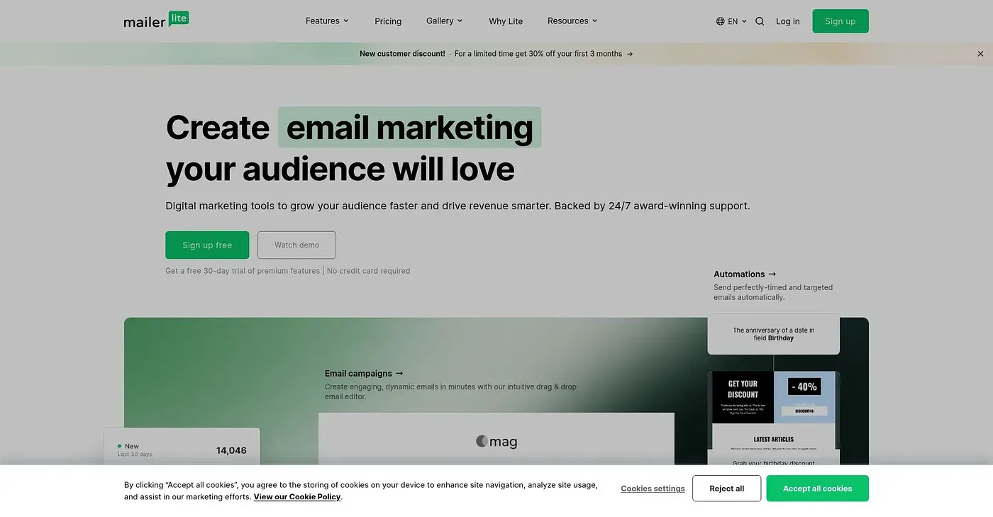 Screenshot of MailerLite