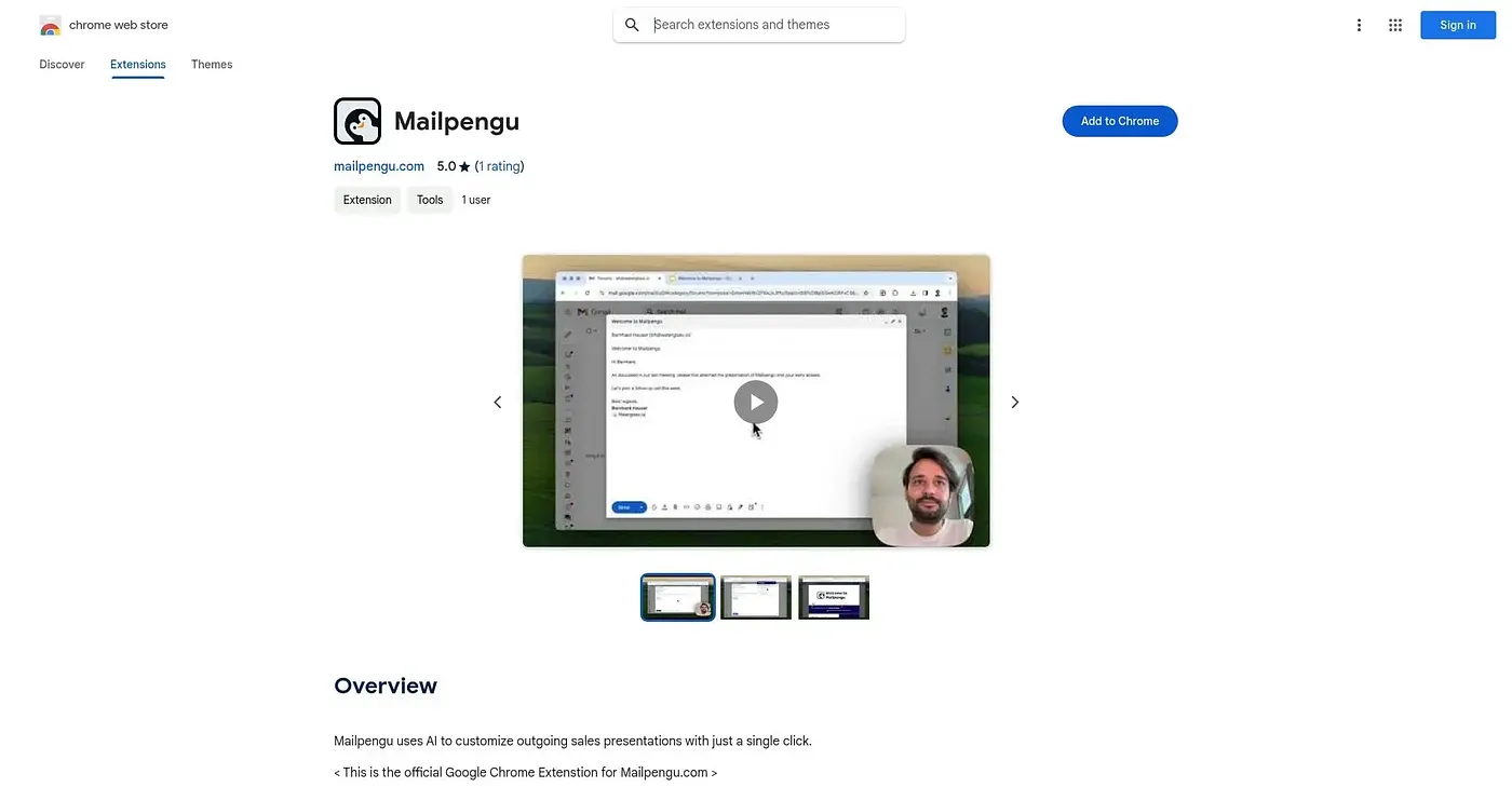 Screenshot of Mailpengu Chrome Extension
