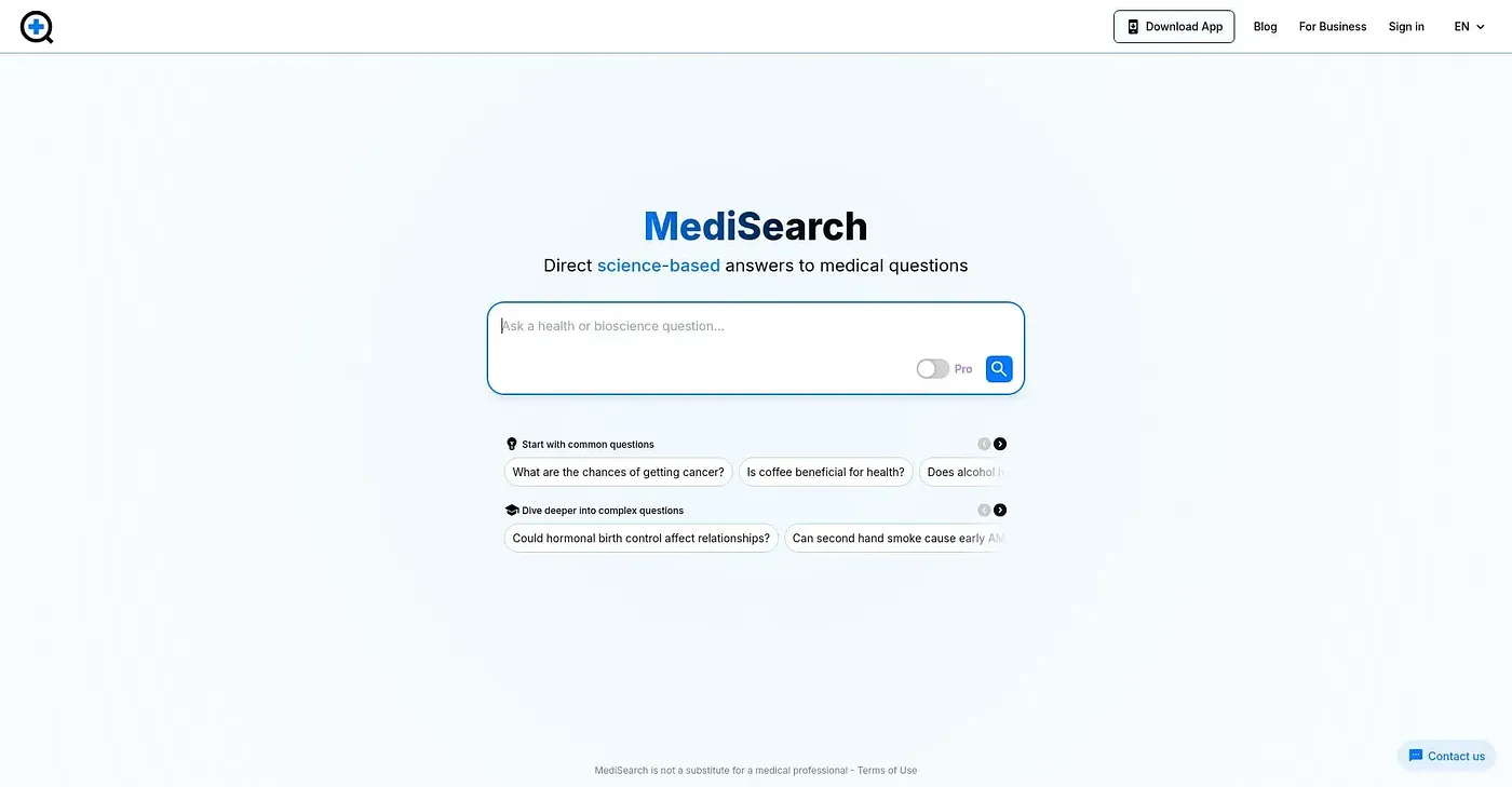 Screenshot of MediSearch