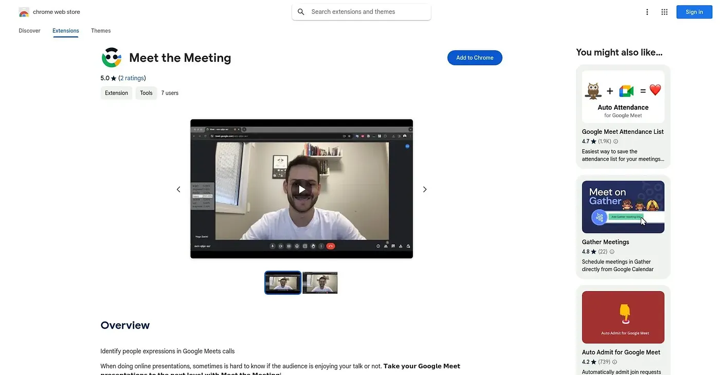 Screenshot of Meet The Meeting Chrome Extension