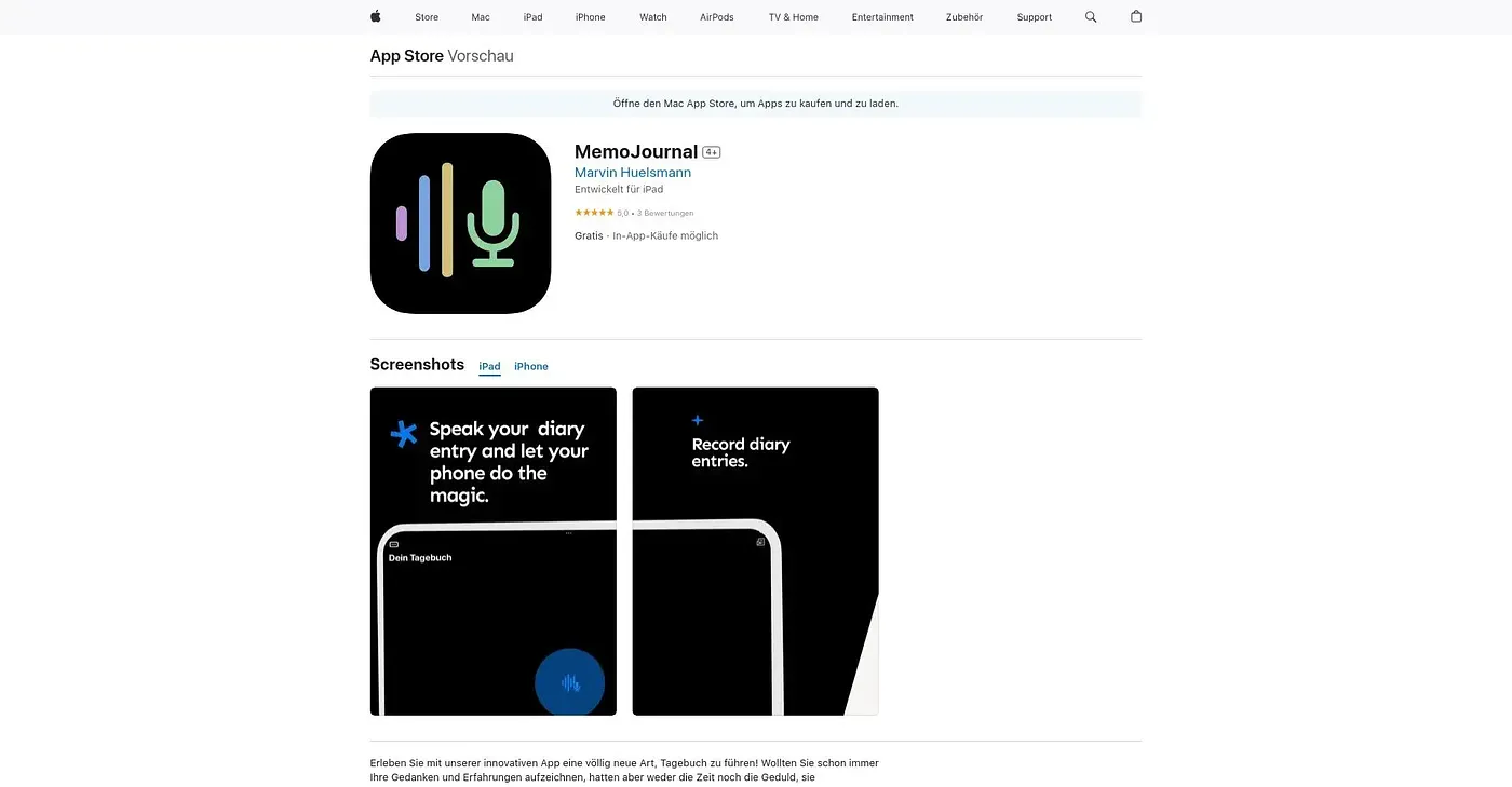 Screenshot of MemoJournal