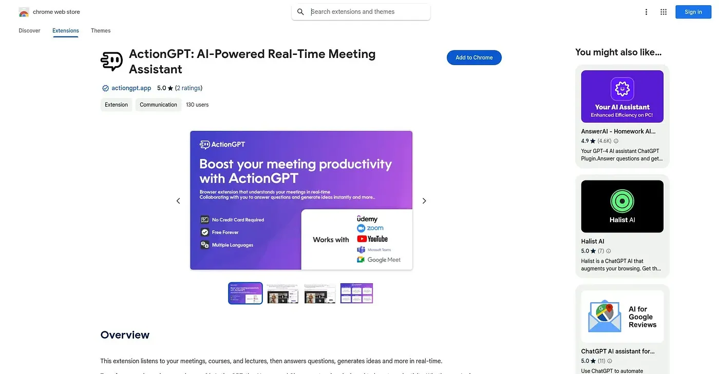 Screenshot of Actiongpt Extension