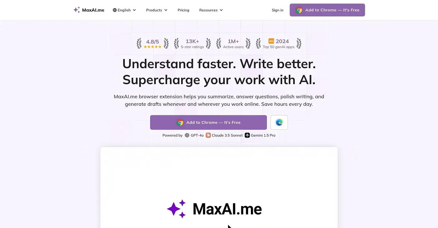 Screenshot of Max AI