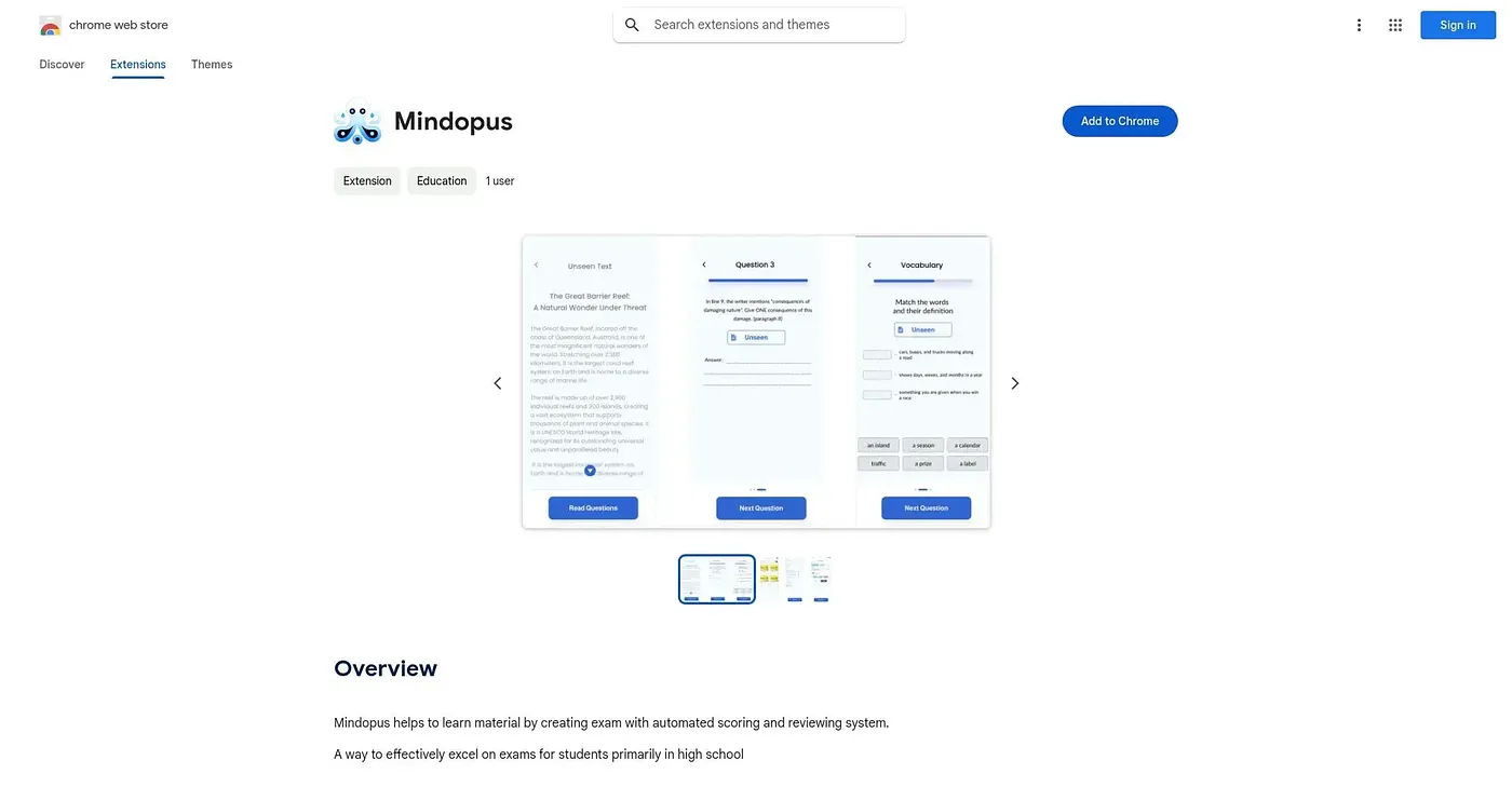 Screenshot of Mindopus Chrome Extension