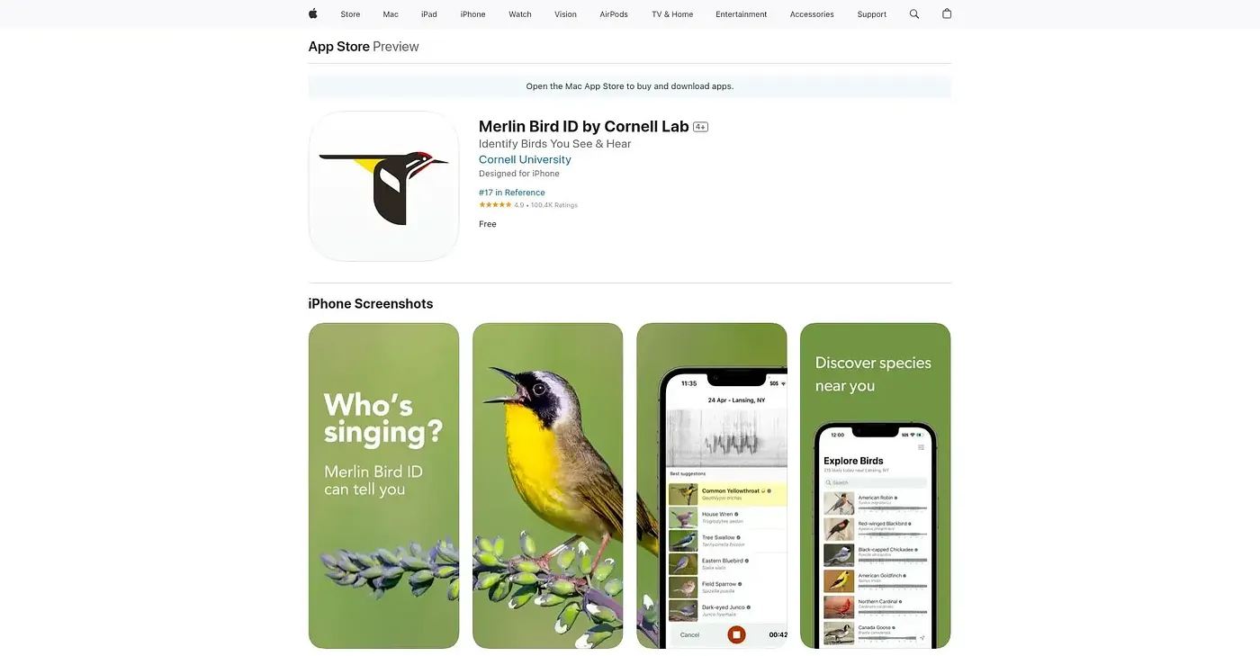 Screenshot of Merlin Bird ID