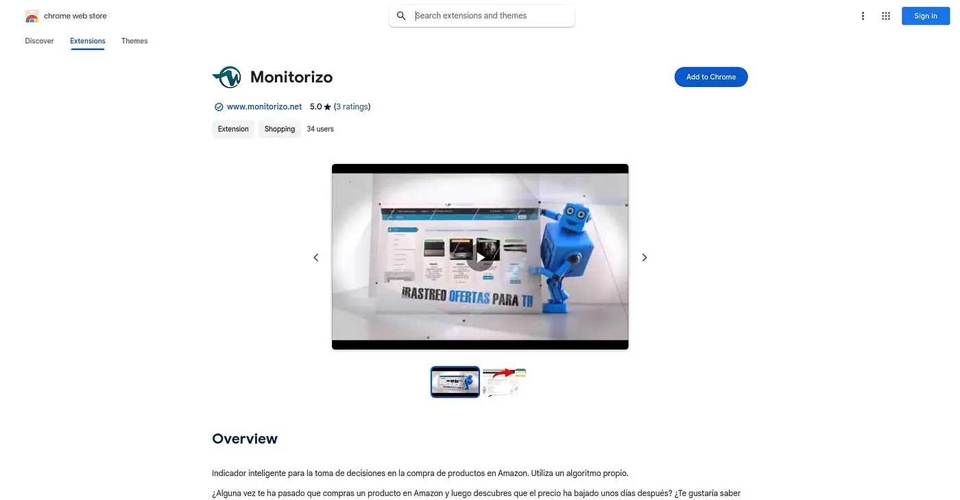 Screenshot of Monitorizo Chrome Extension