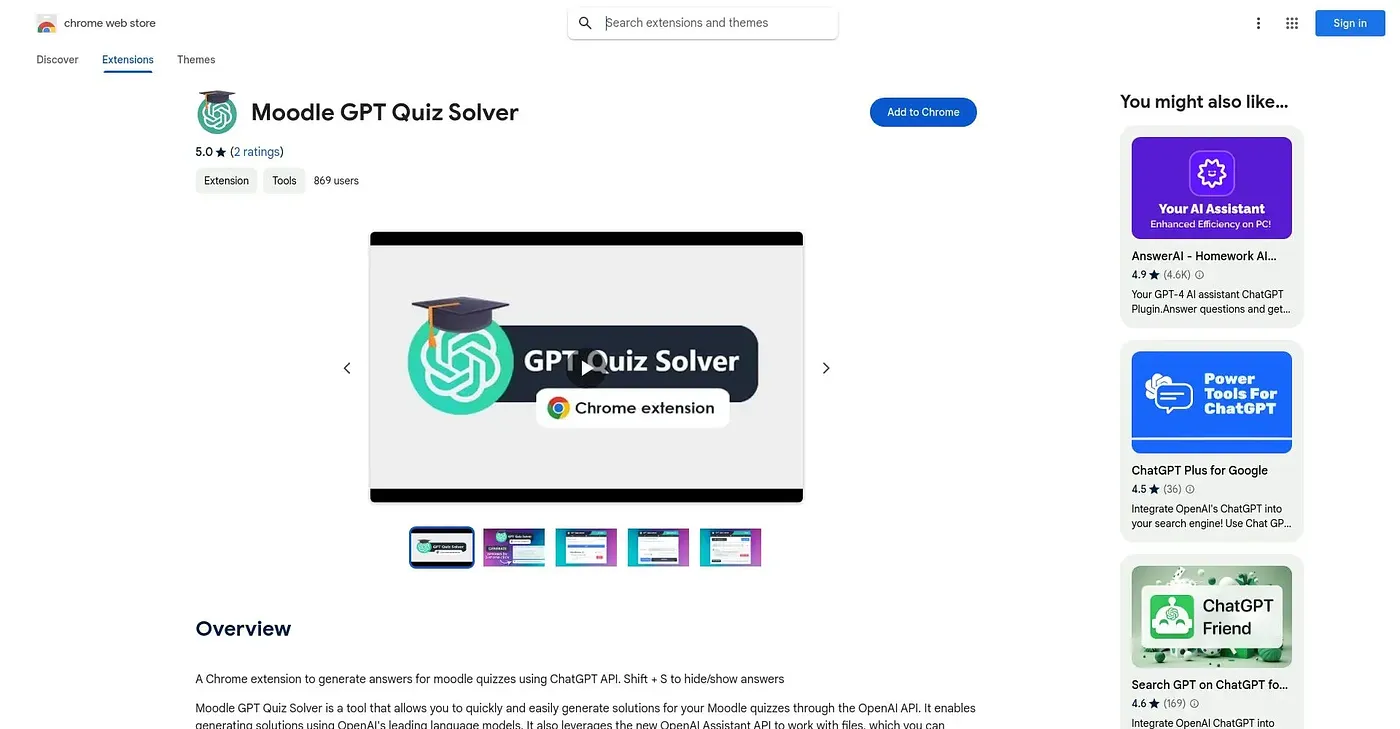 Screenshot of Moodle GPT Quiz Solver Extension