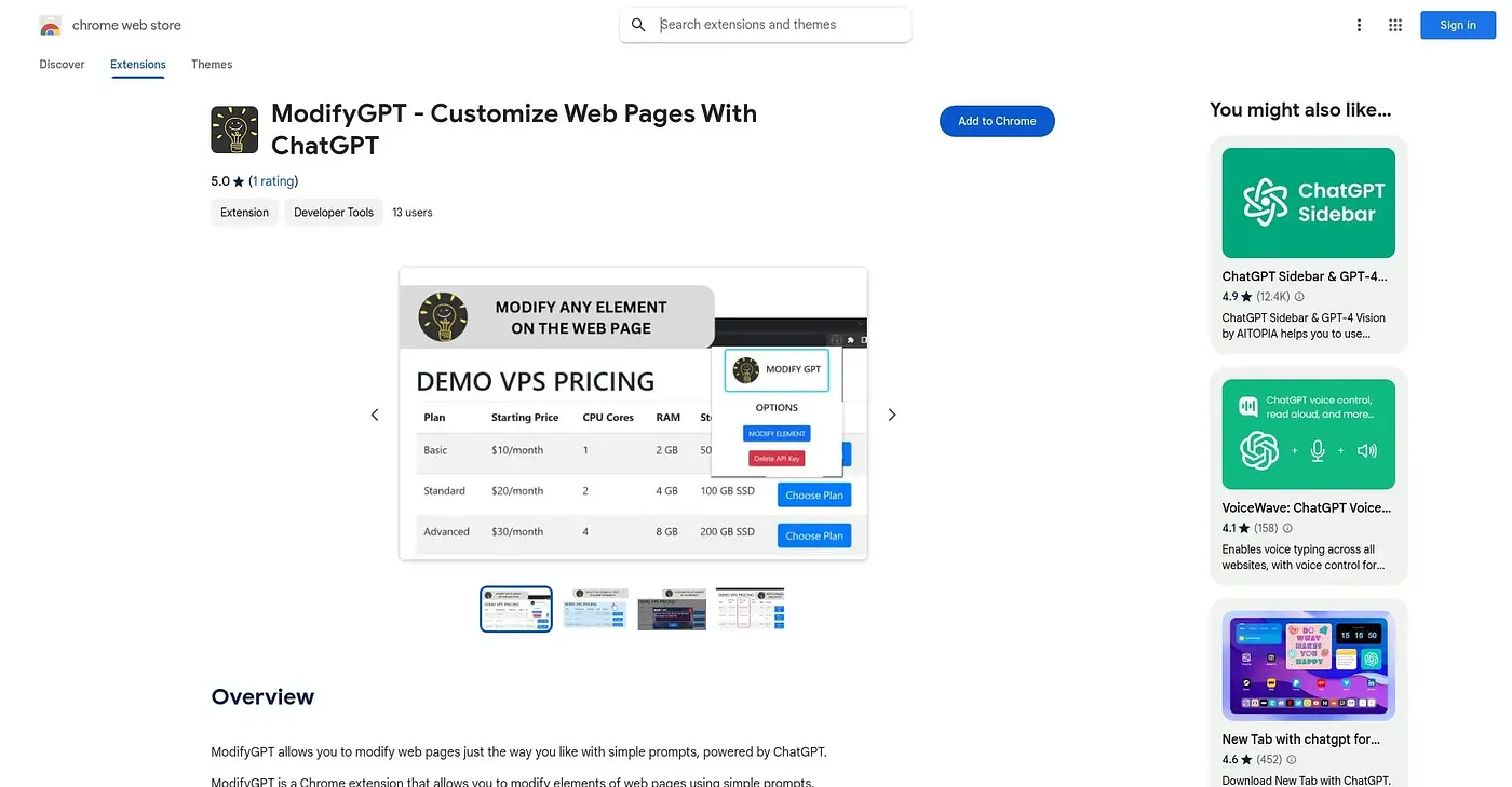 Screenshot of ModifyGPT