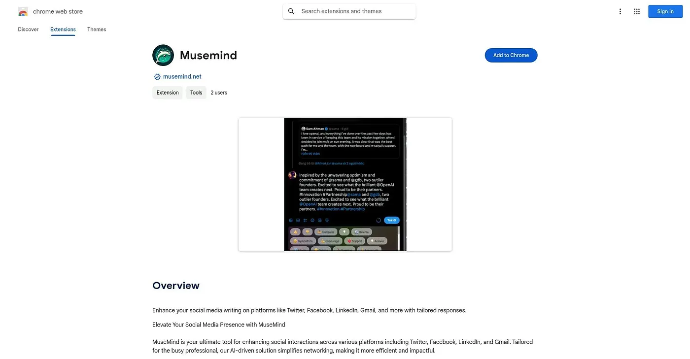 Screenshot of MuseMind Chrome Extension