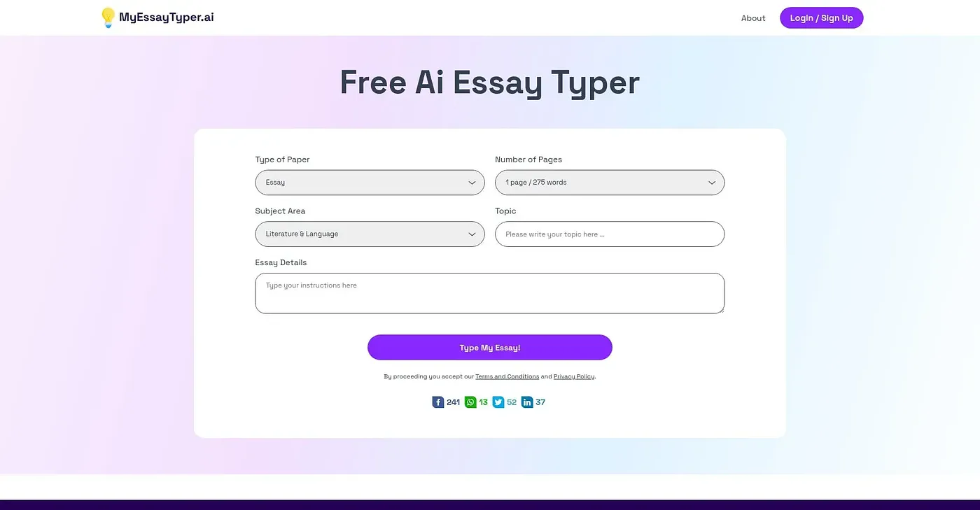 Screenshot of My Essay Typer AI