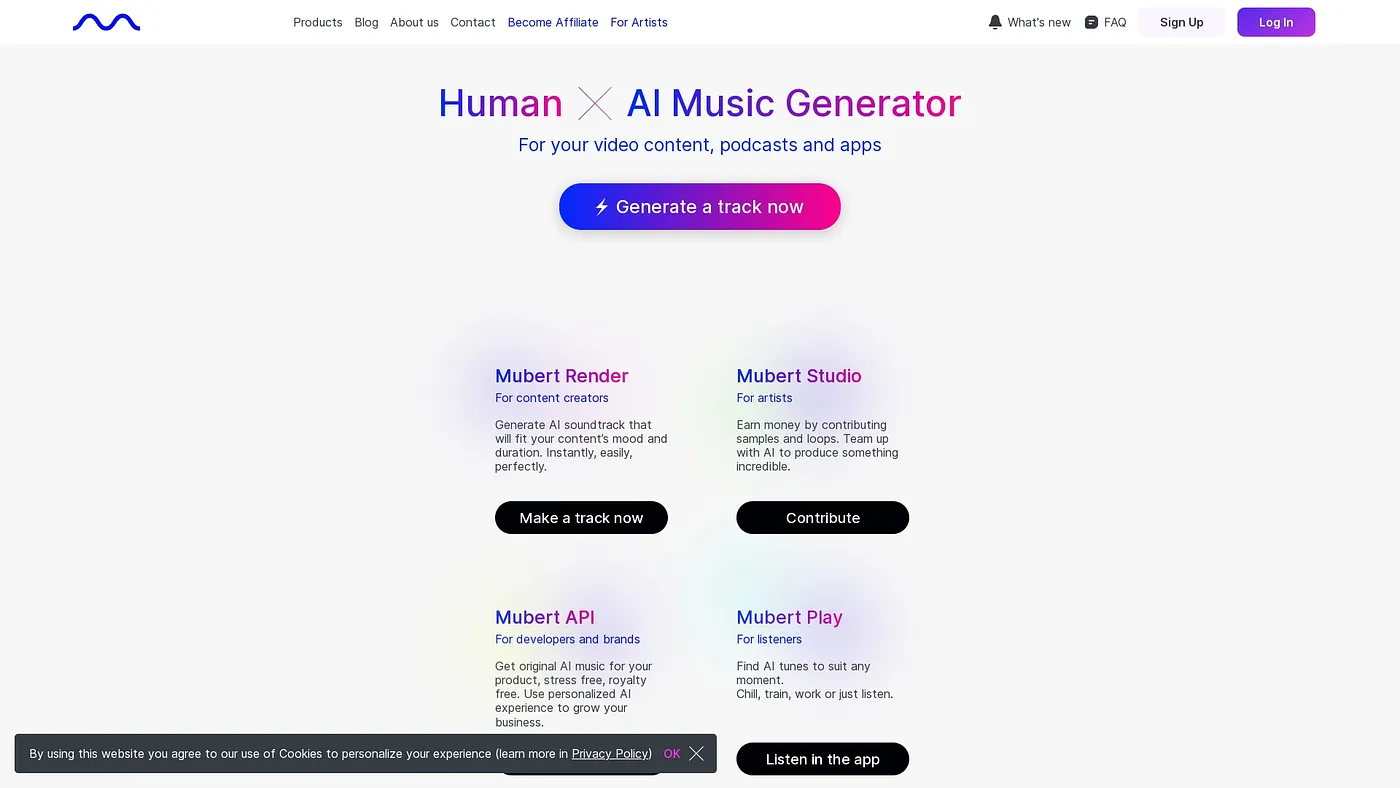 Screenshot of Mubert