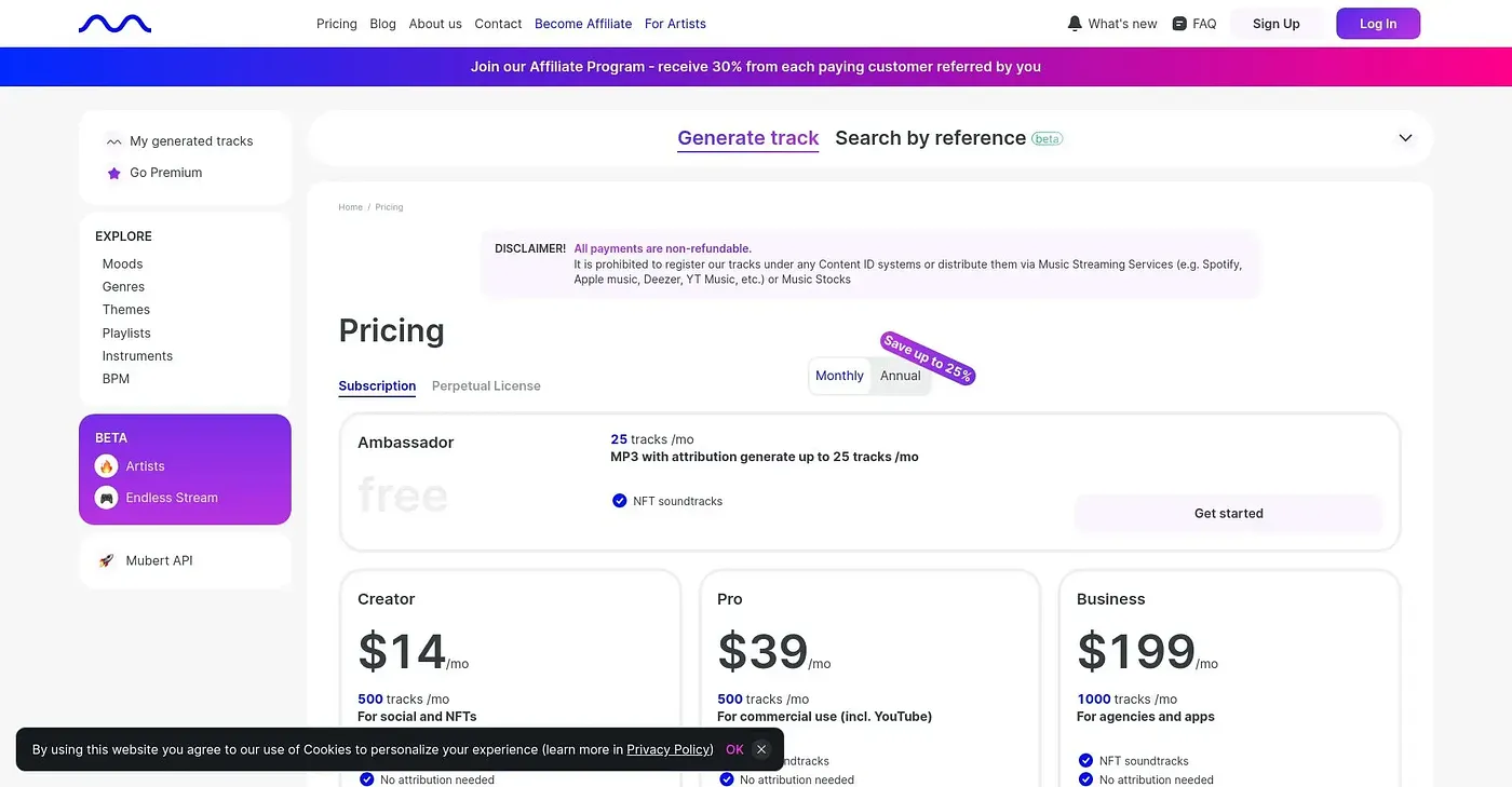Screenshot of Mubert