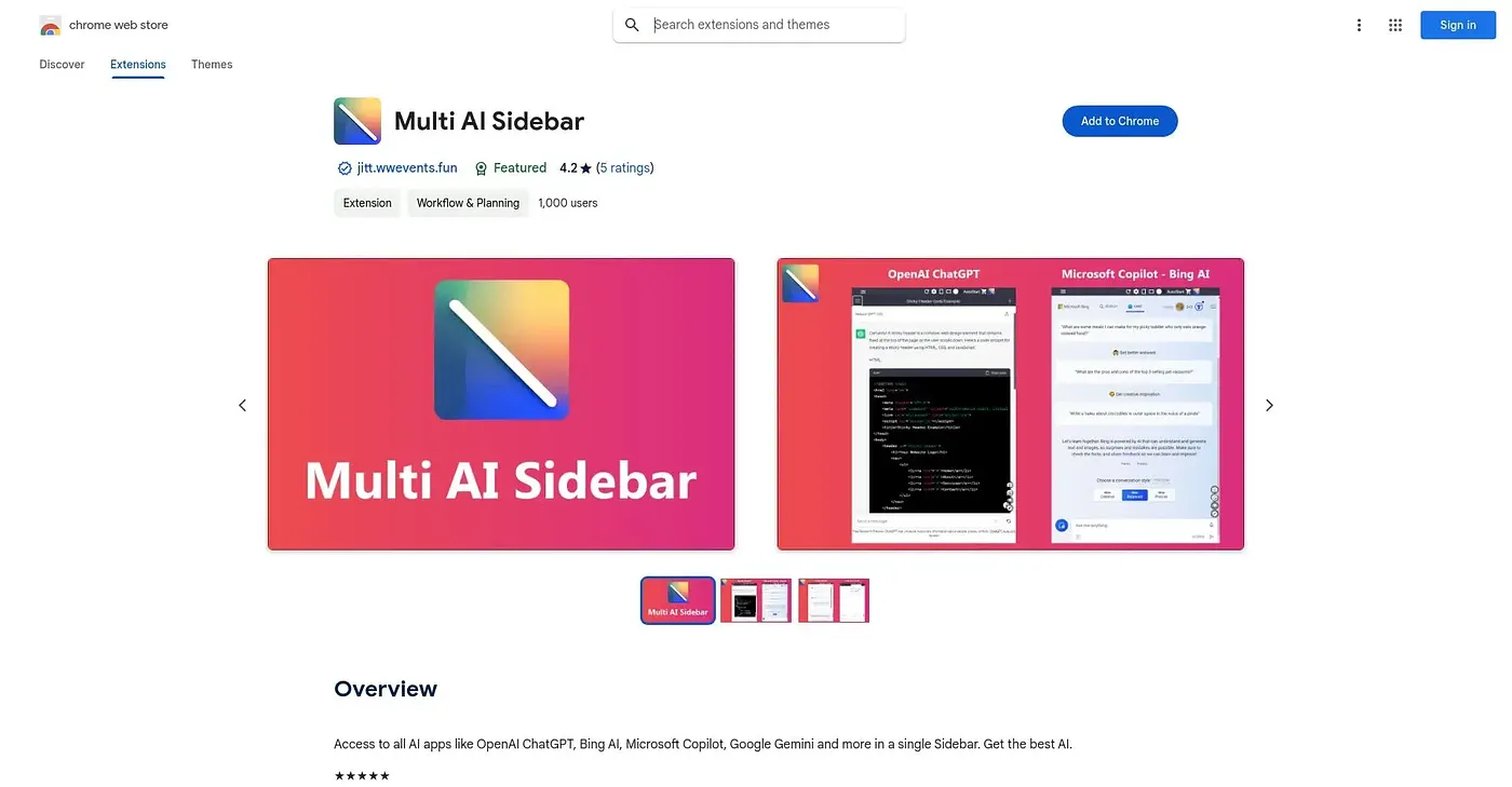 Screenshot of Multi AI Sidebar Chrome Extension