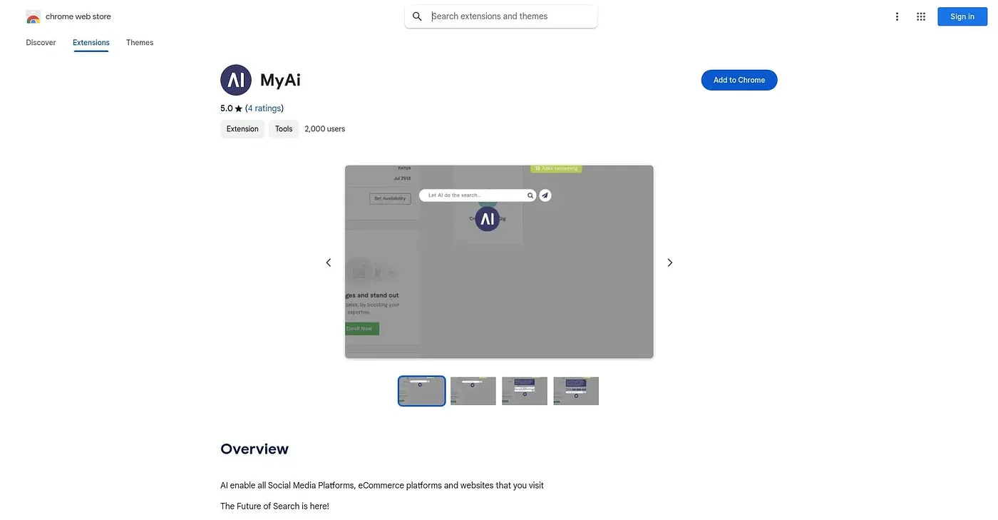 Screenshot of MyAI Chrome Extension