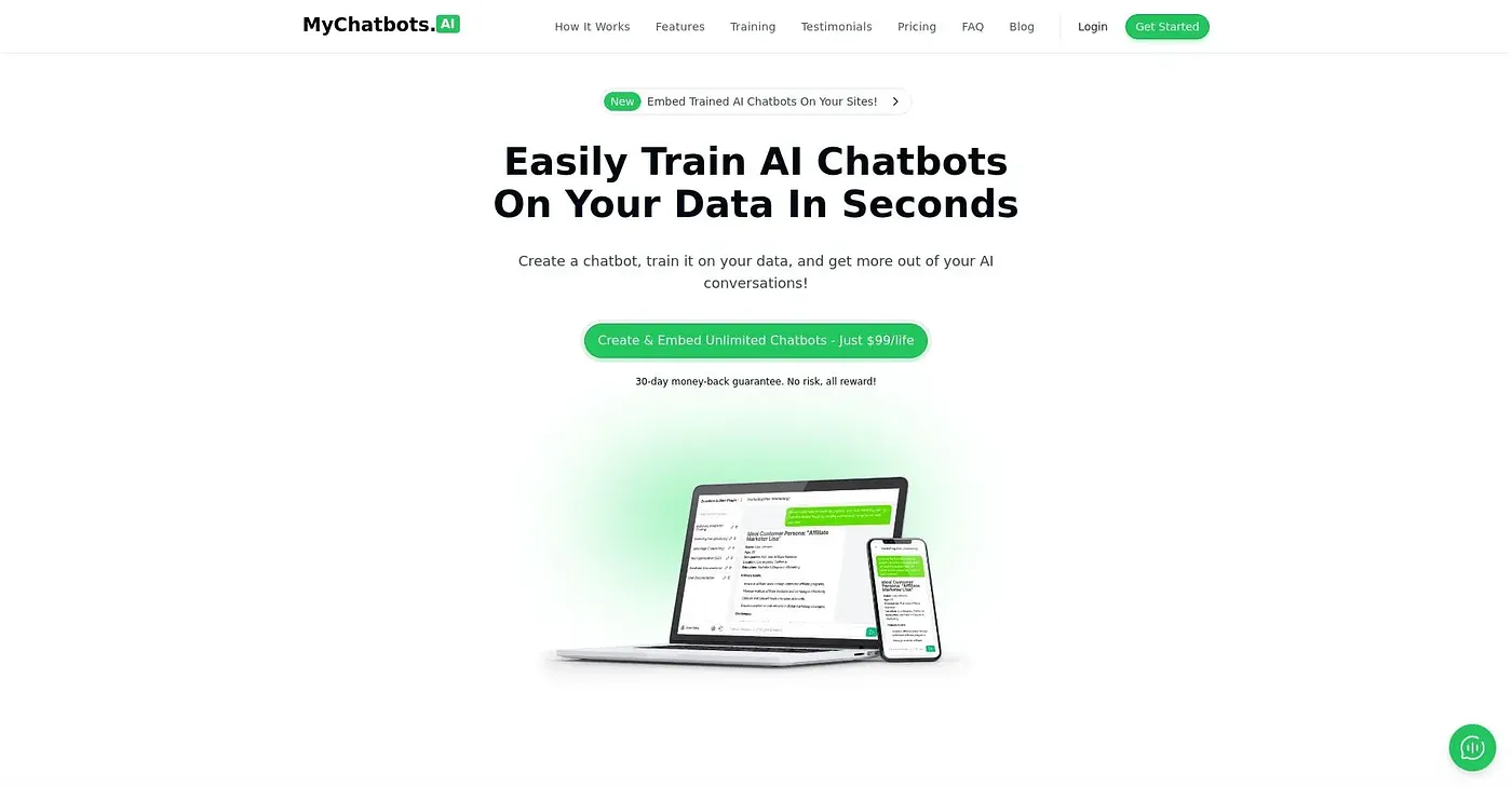 Screenshot of MyChatbots.AI