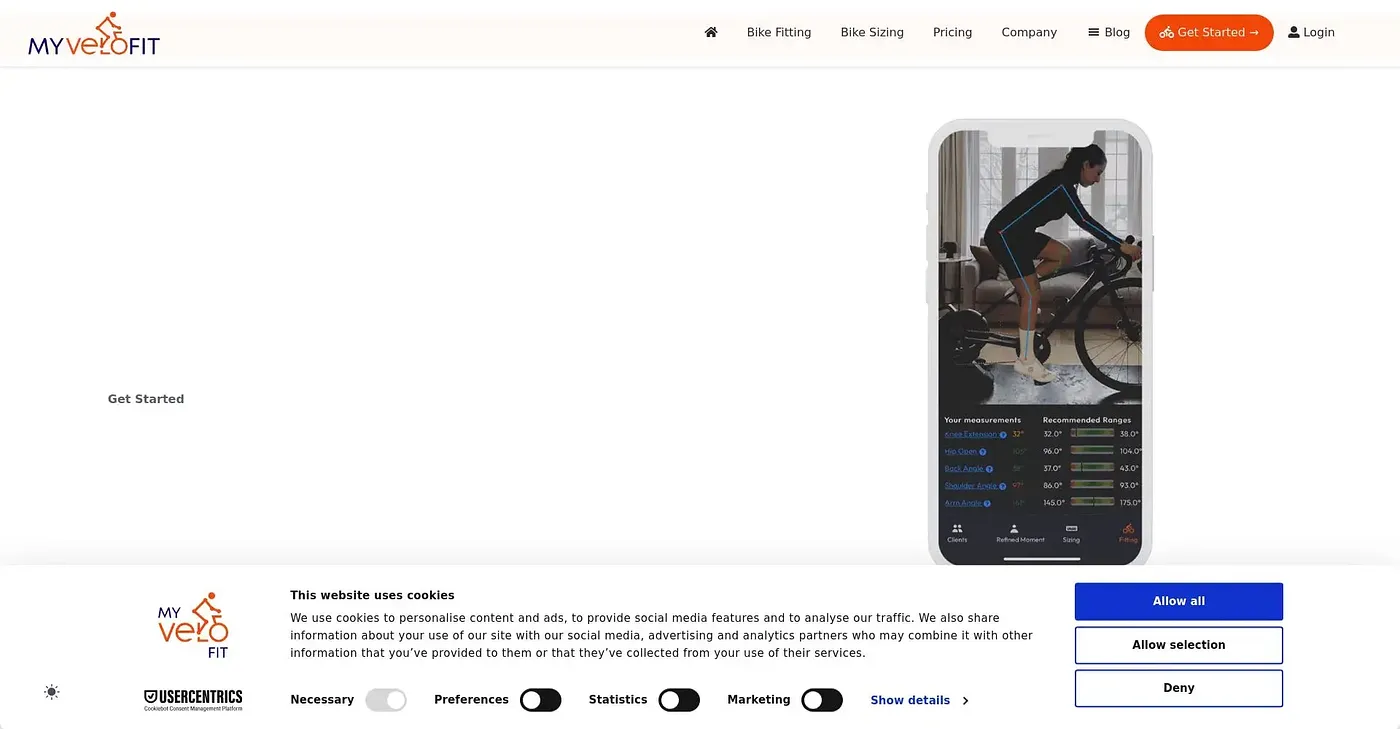 Screenshot of MyVeloFit
