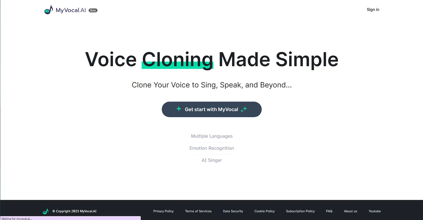 Screenshot of MyVocal.ai