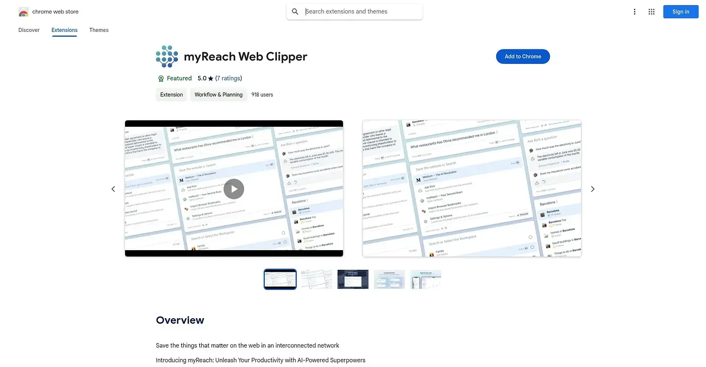 Screenshot of Myreach Web Clipper Chrome Extension