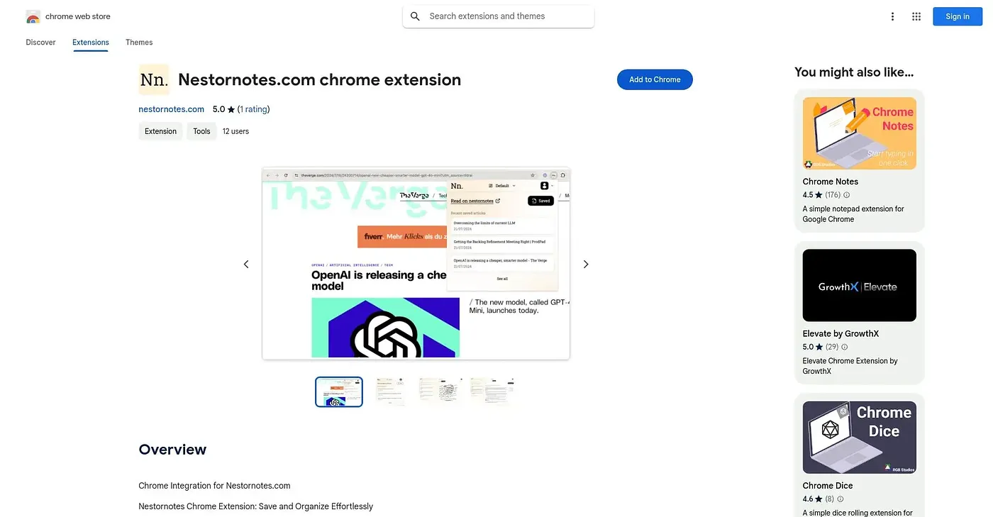 Screenshot of Nestornotes.com Chrome Extension