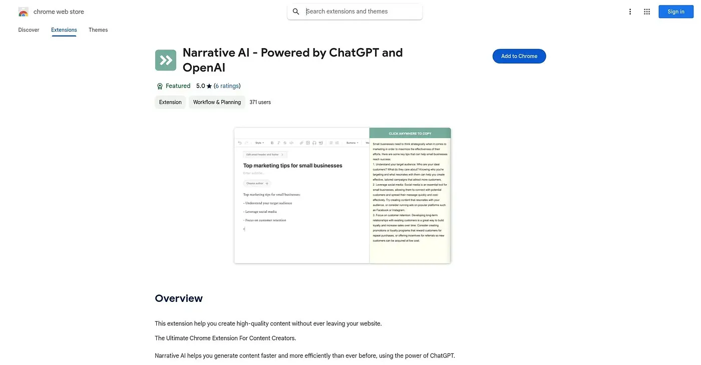 Screenshot of Narrative AI Powered By C