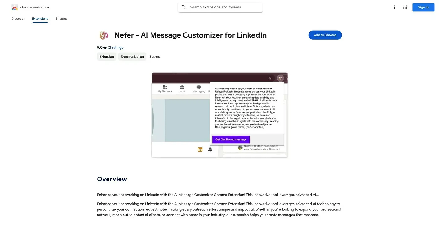 Screenshot of Nefer AI Message Customizer Chrome Extension