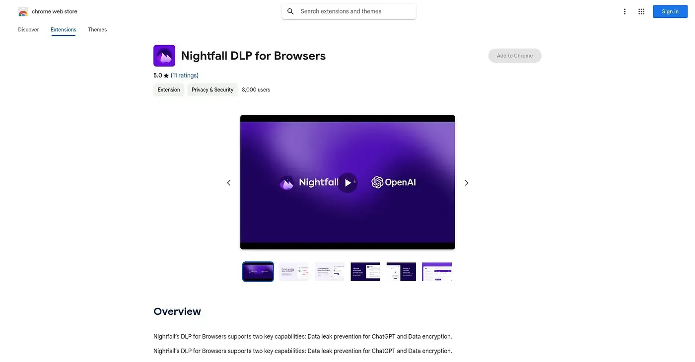 Screenshot of Nightfall for ChatGPT Chrome Extension