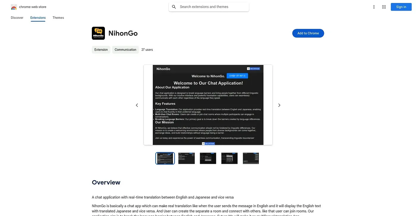 Screenshot of NihonGo Extension