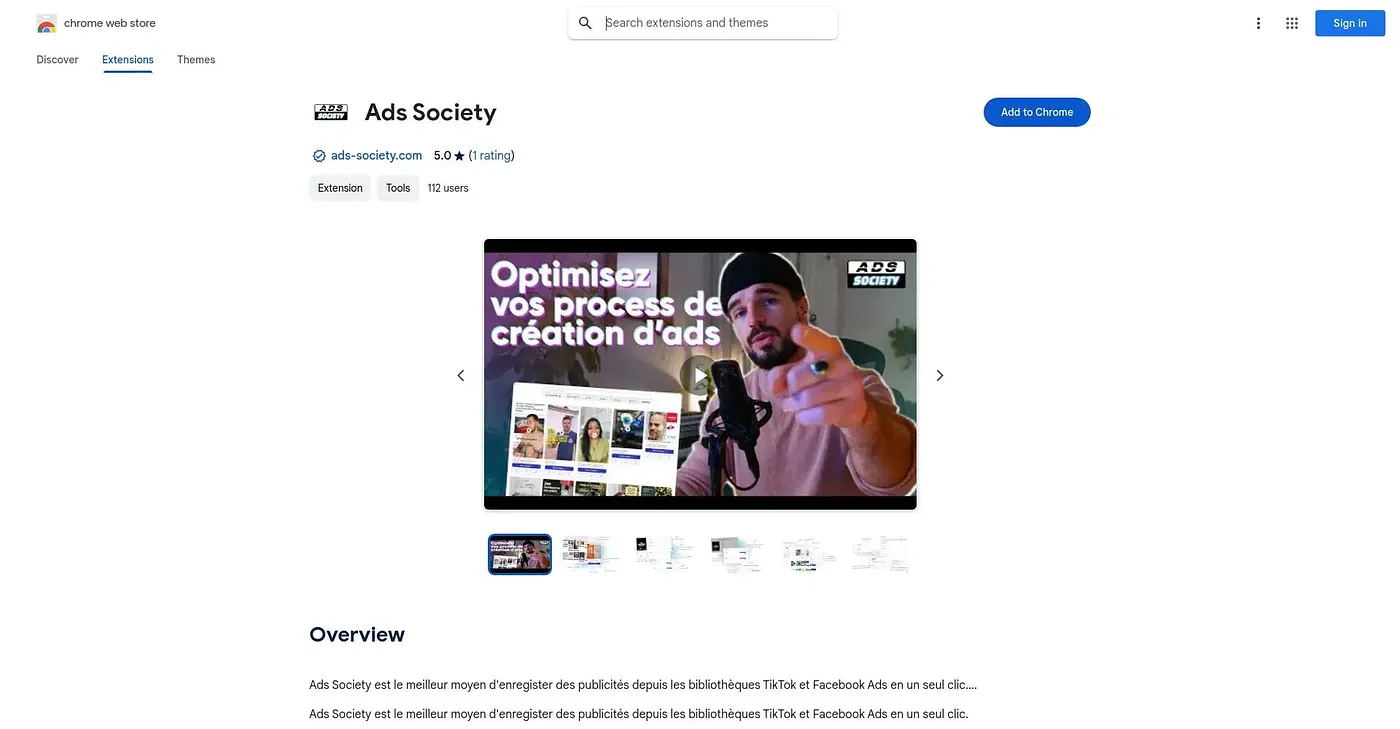 Screenshot of Ads Society Chrome Extension