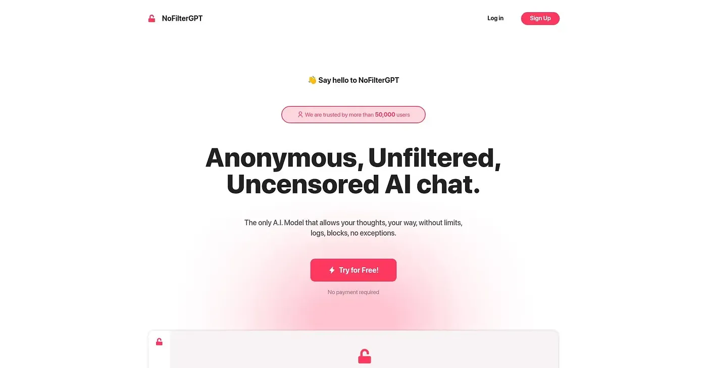 Screenshot of NoFilterGpt