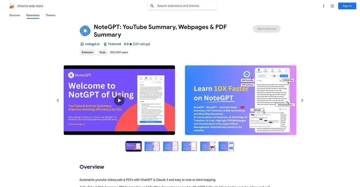 Screenshot of NoteGPT Summary with Chat