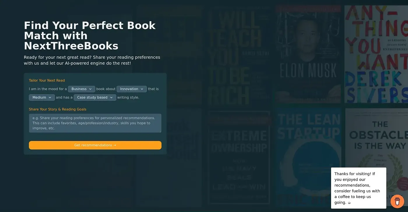 Screenshot of Next Three Books