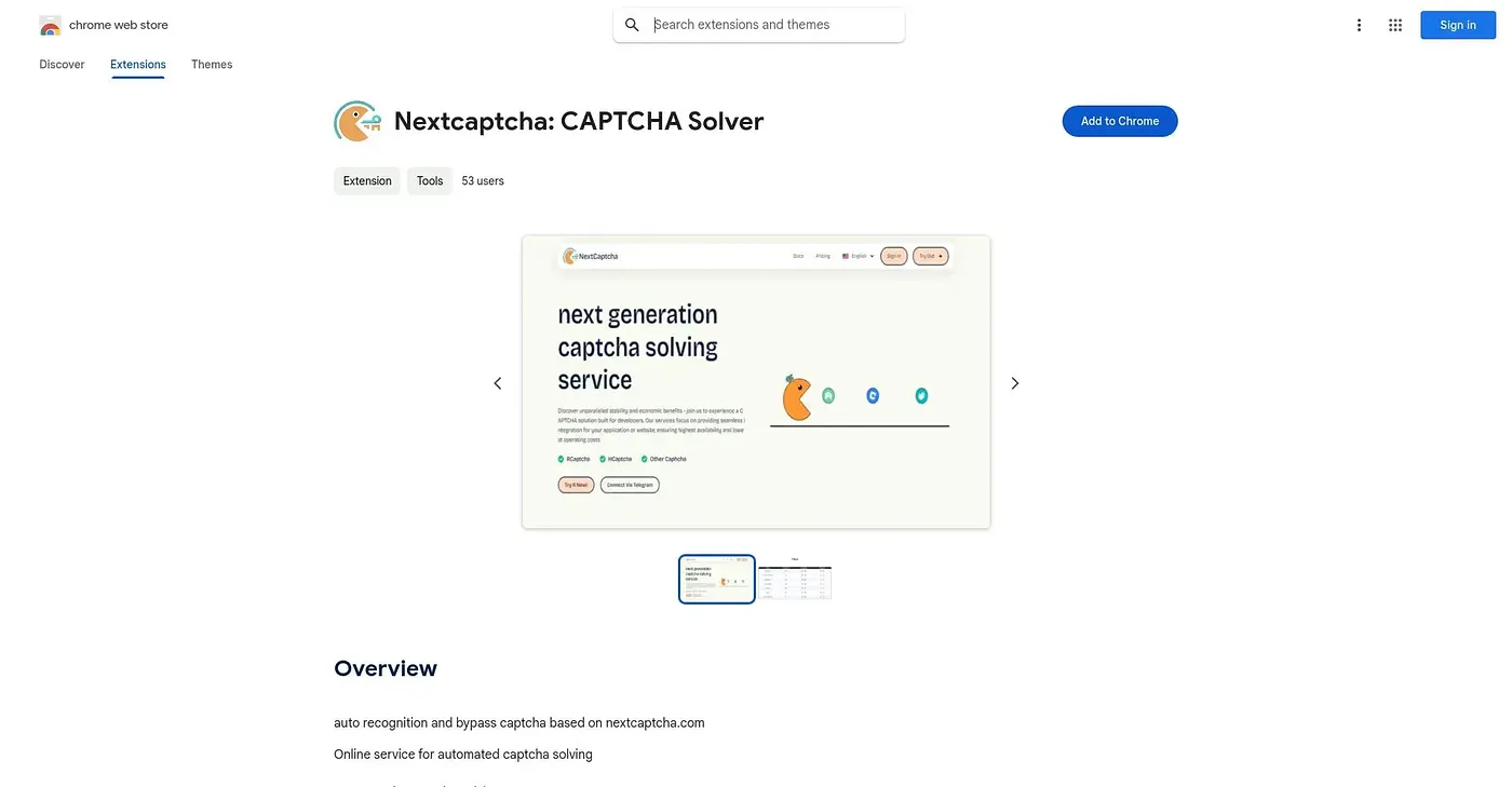 Screenshot of Nextcaptcha Extension