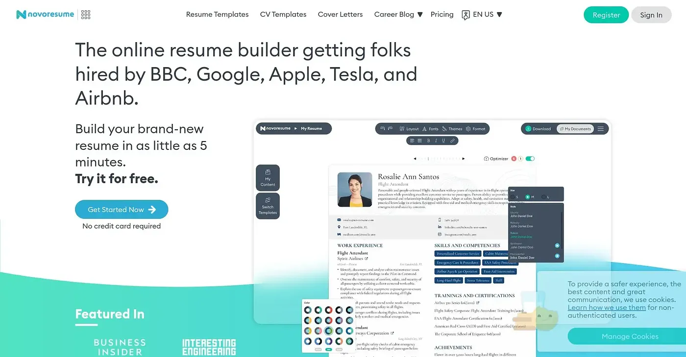 Screenshot of NovoResume