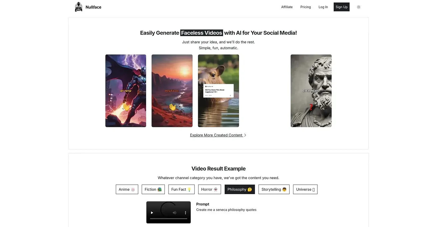 Screenshot of Nullface AI