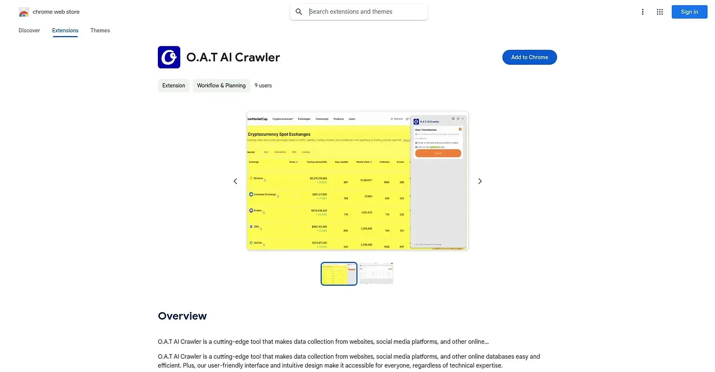Screenshot of O.A.T AI Crawler Chrome Extension