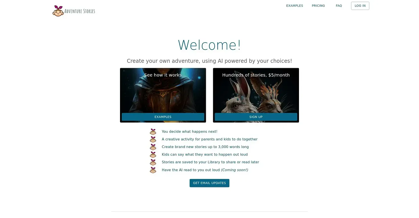 Screenshot of Adventure Stories AI