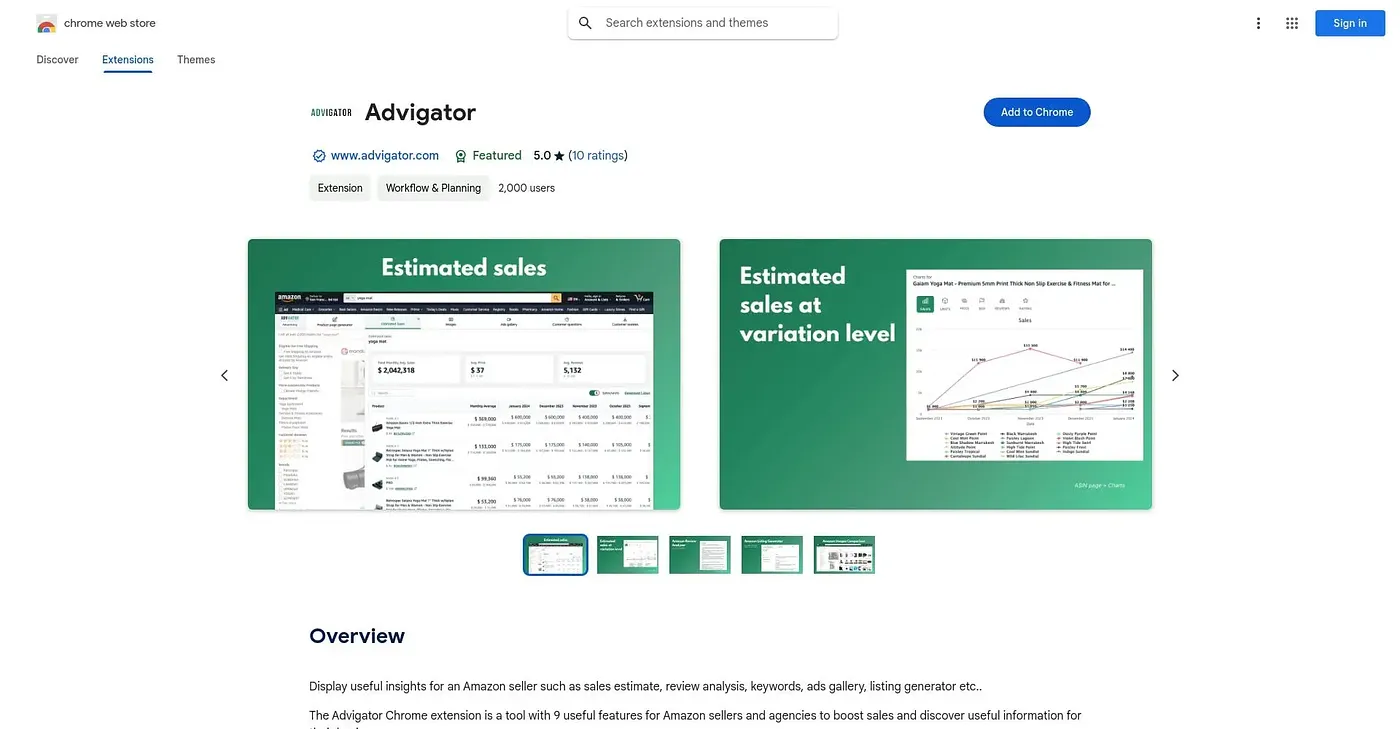 Screenshot of Advigator Chrome Extension
