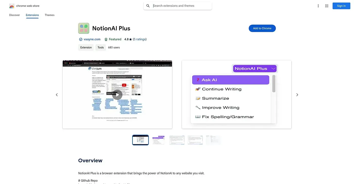 Screenshot of NotionAI Plus Extension