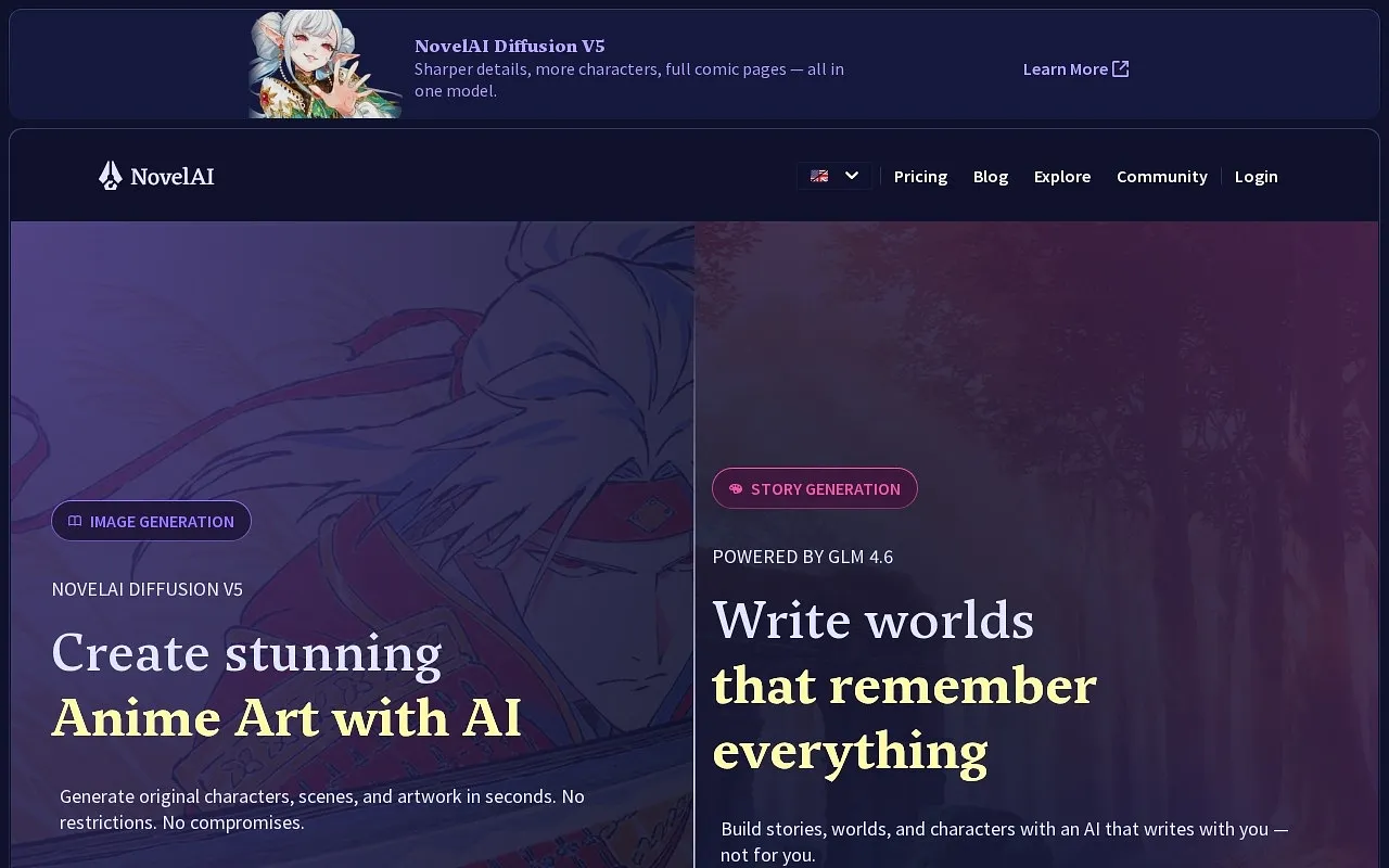 Screenshot of Novel AI