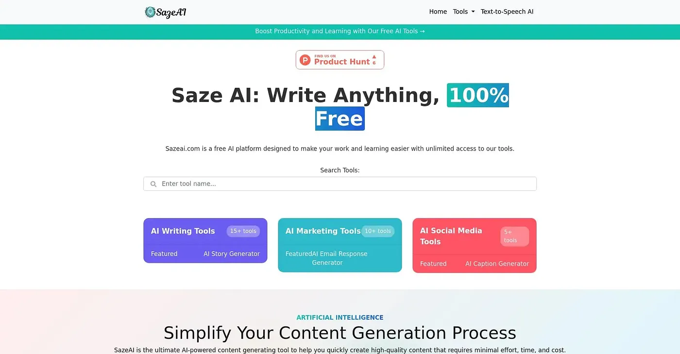 Screenshot of Saze AI