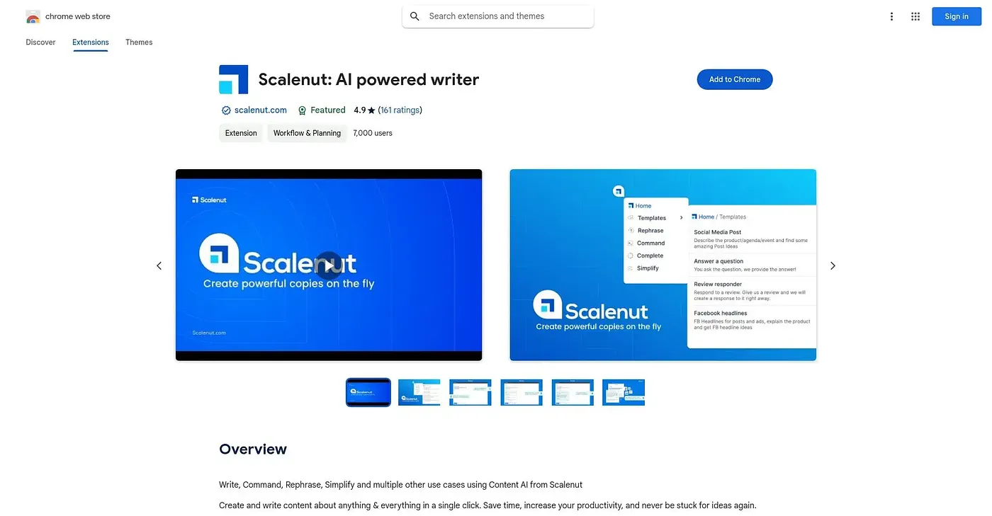 Screenshot of Scalenut AI Powered Write Chrome Extension